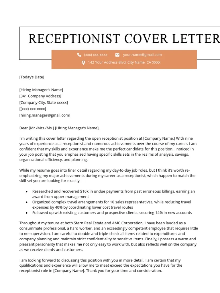 41382 receptionist cover letter tips