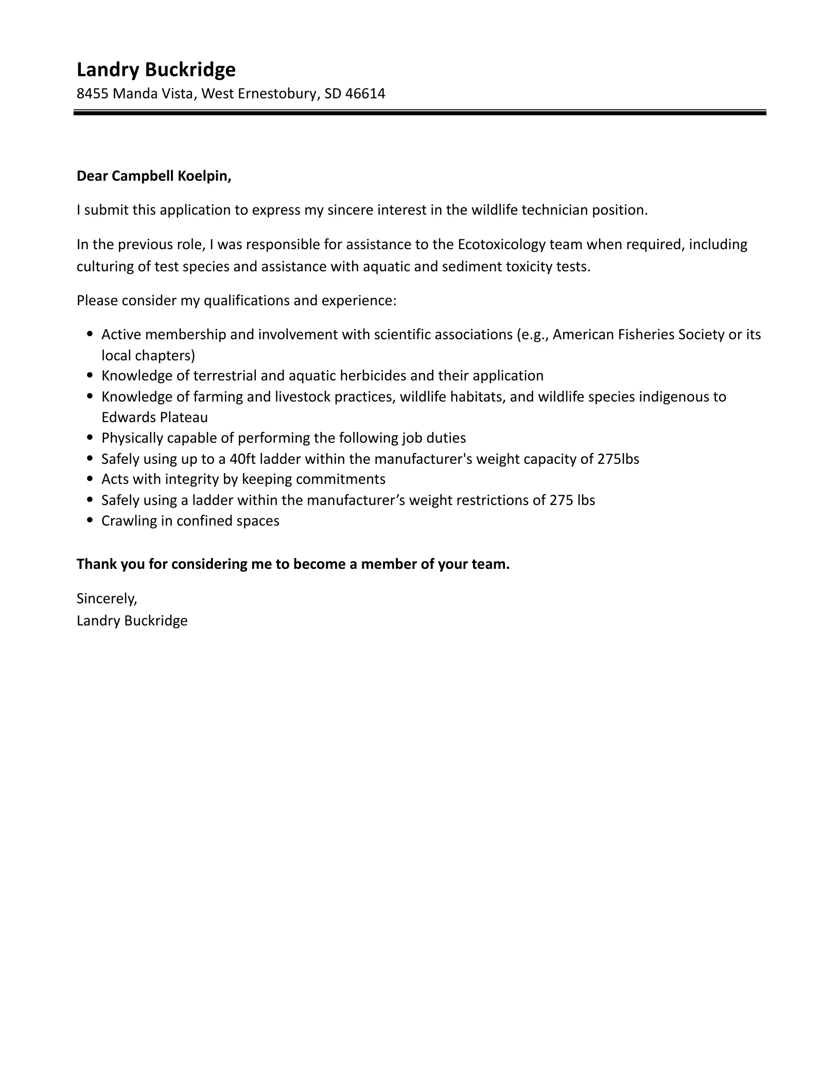 41388 wildlife conservation resume