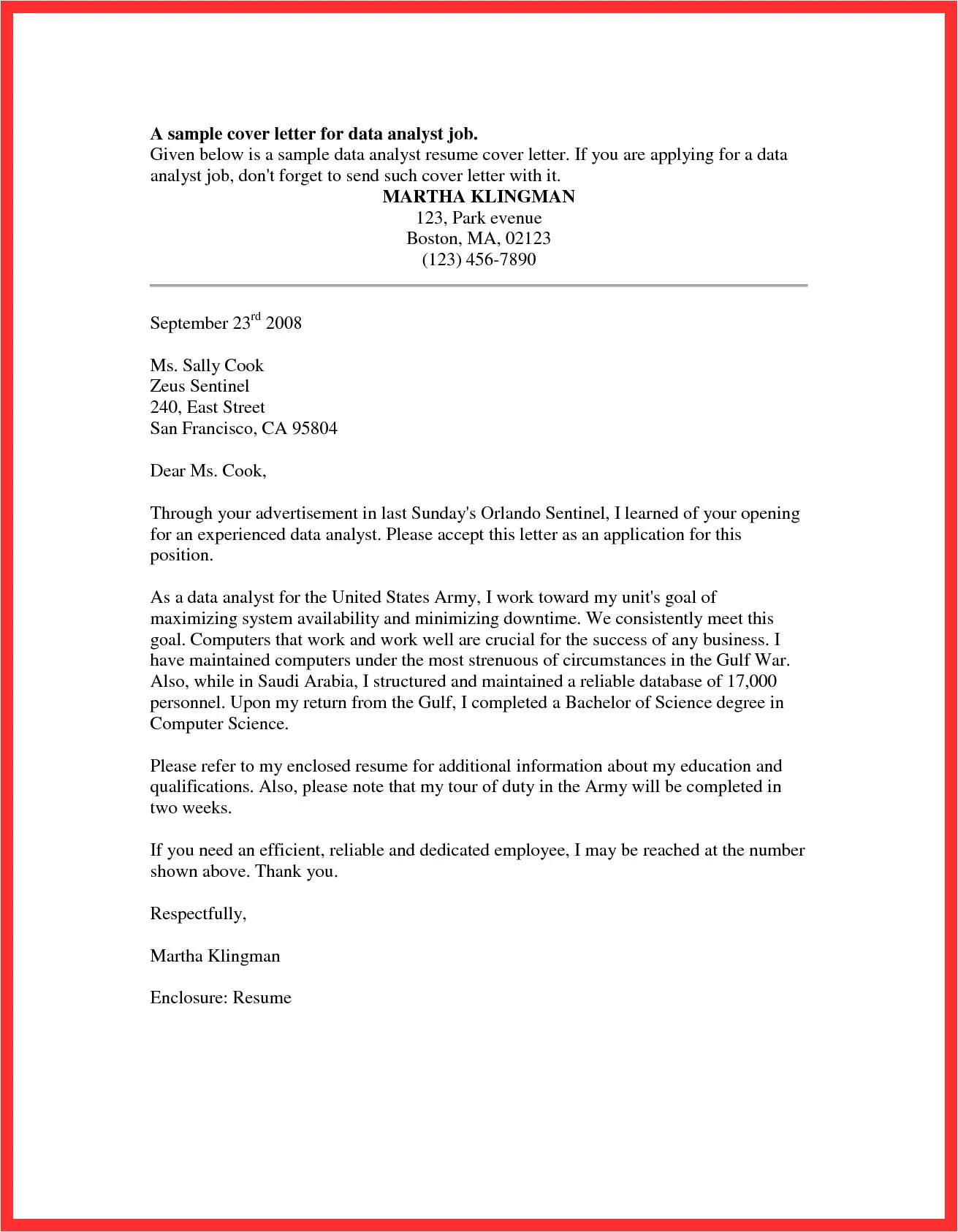41391 cover letter elements