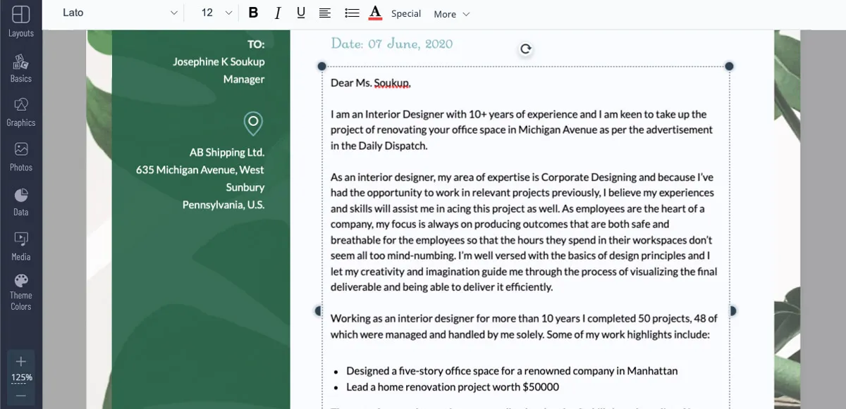 41391 professional cover letter