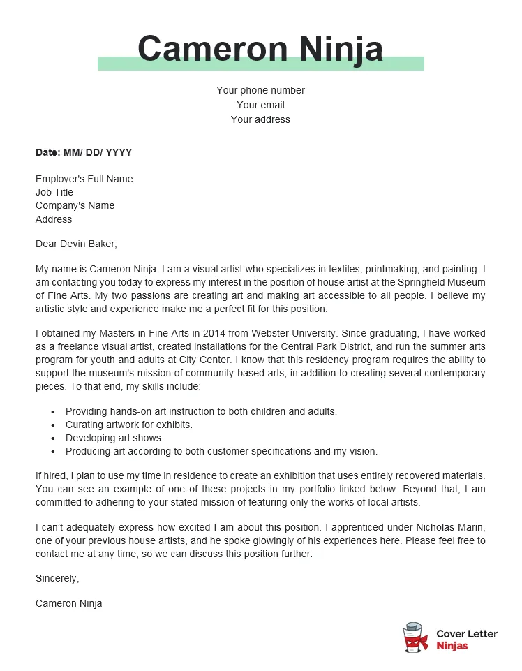 41393 cover letter art job keywords