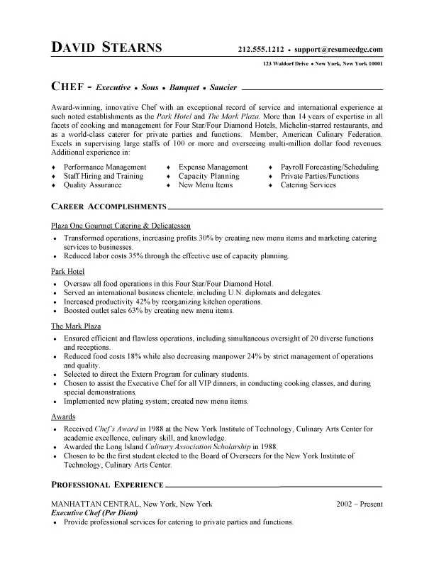 41398 culinary cover letter achievements