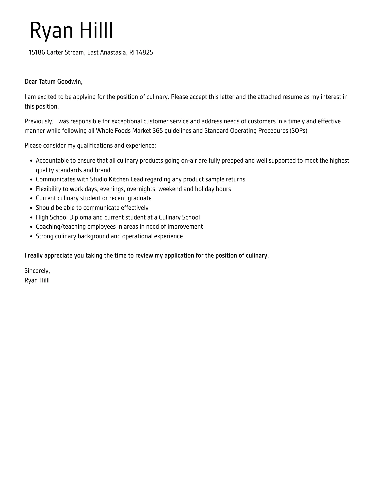 41398 culinary cover letter company