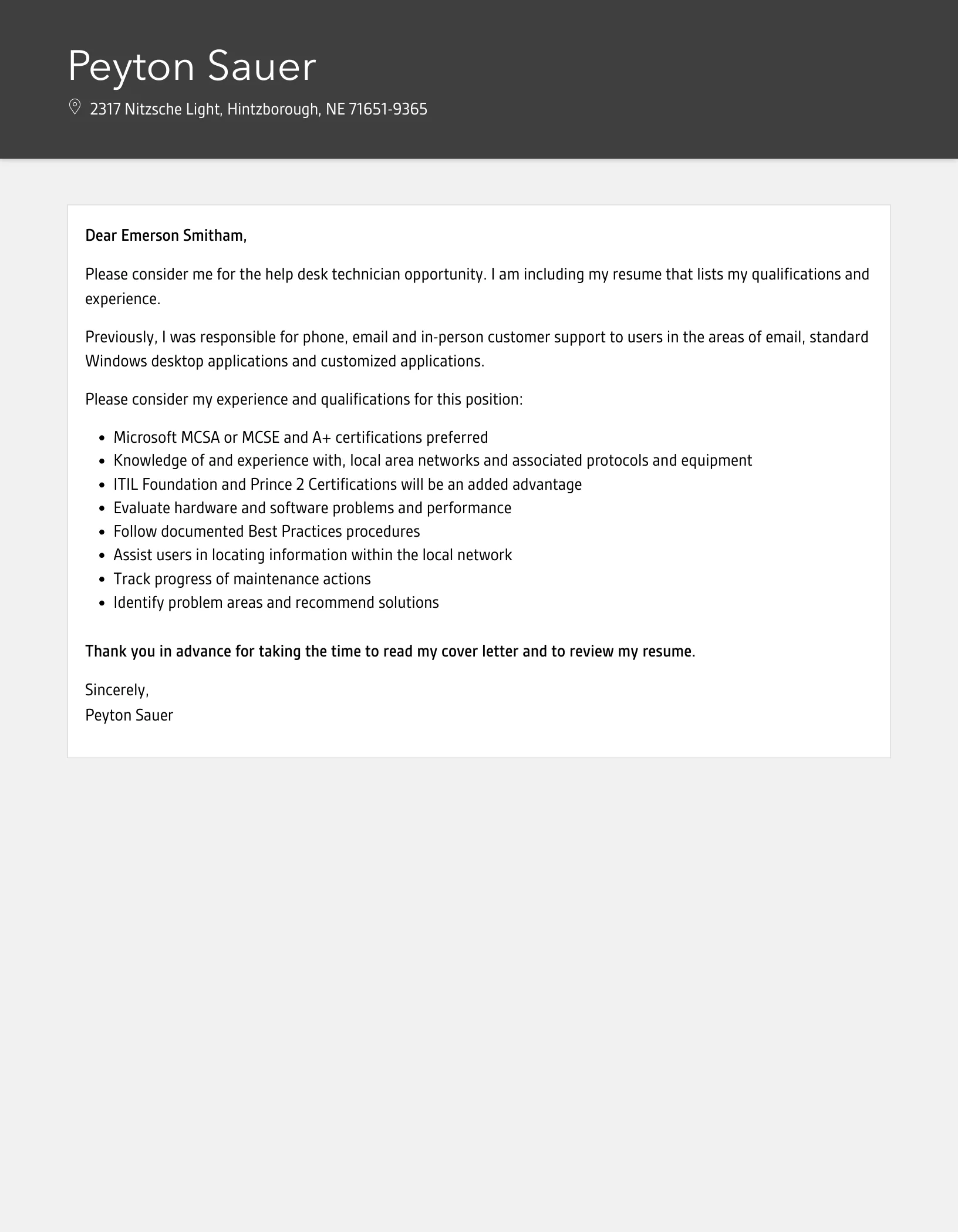 41410 help desk cover letter formatting