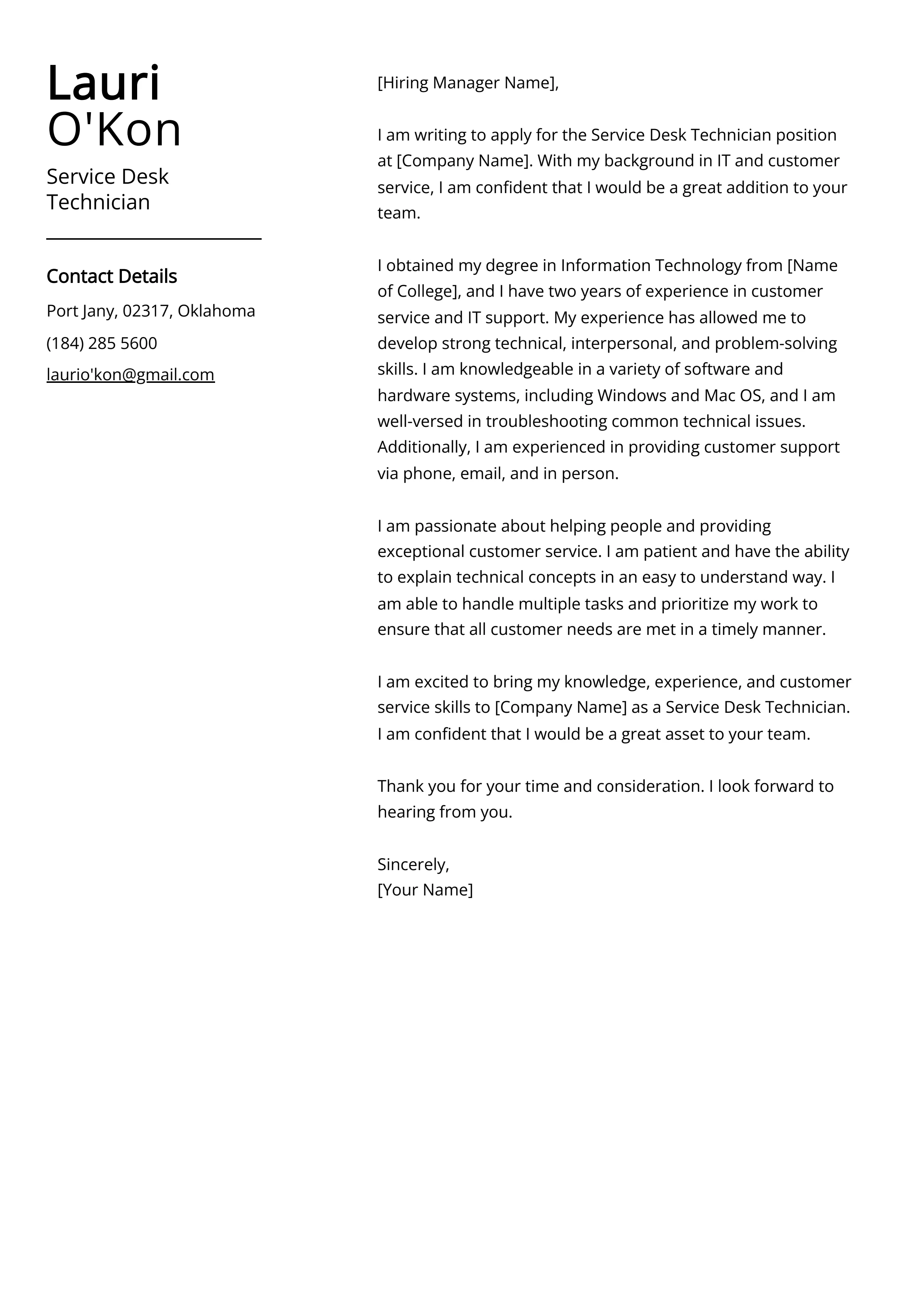 41410 help desk cover letter header