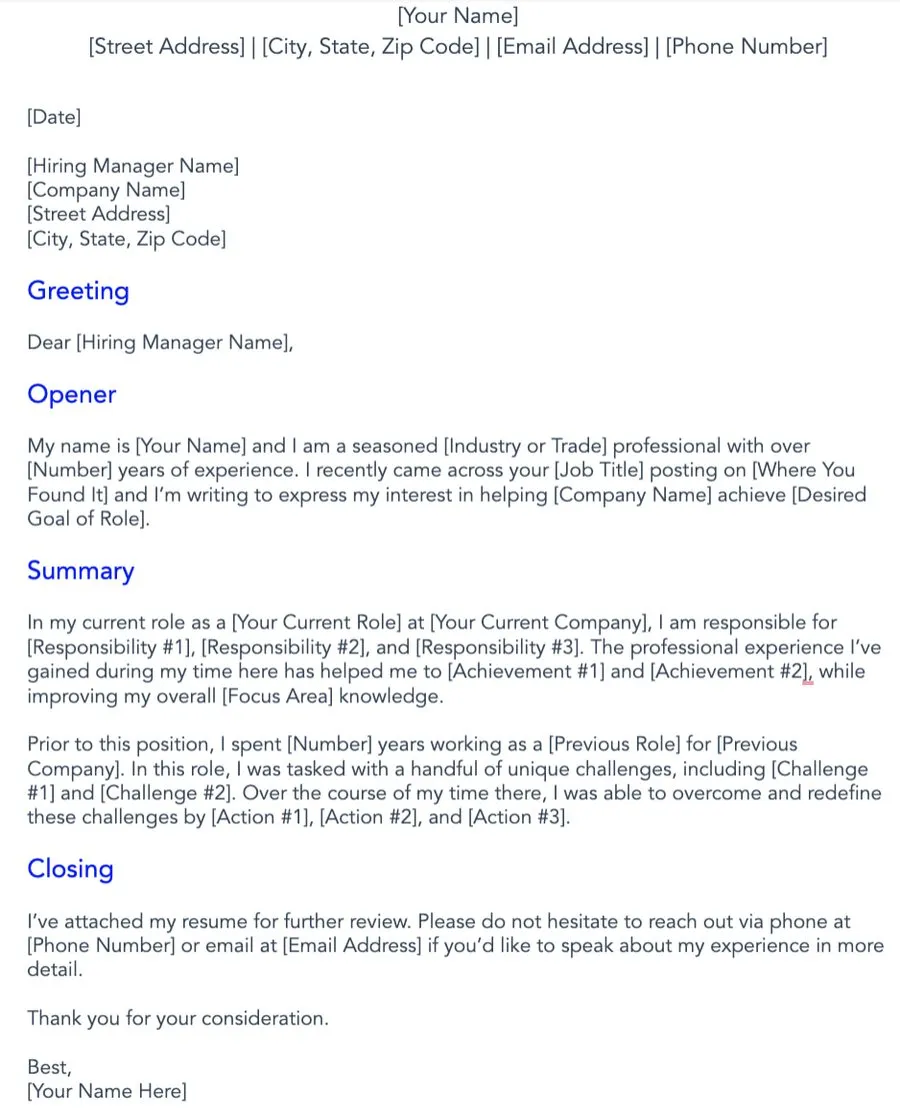 41435 cover letter industry