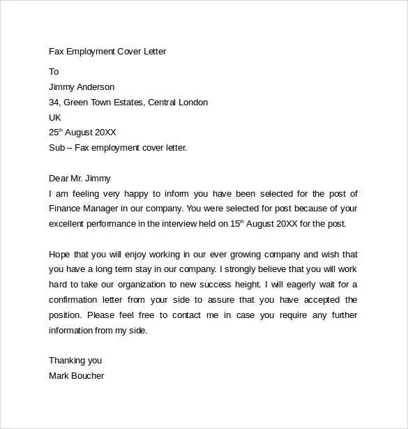 41436 fax cover letter template