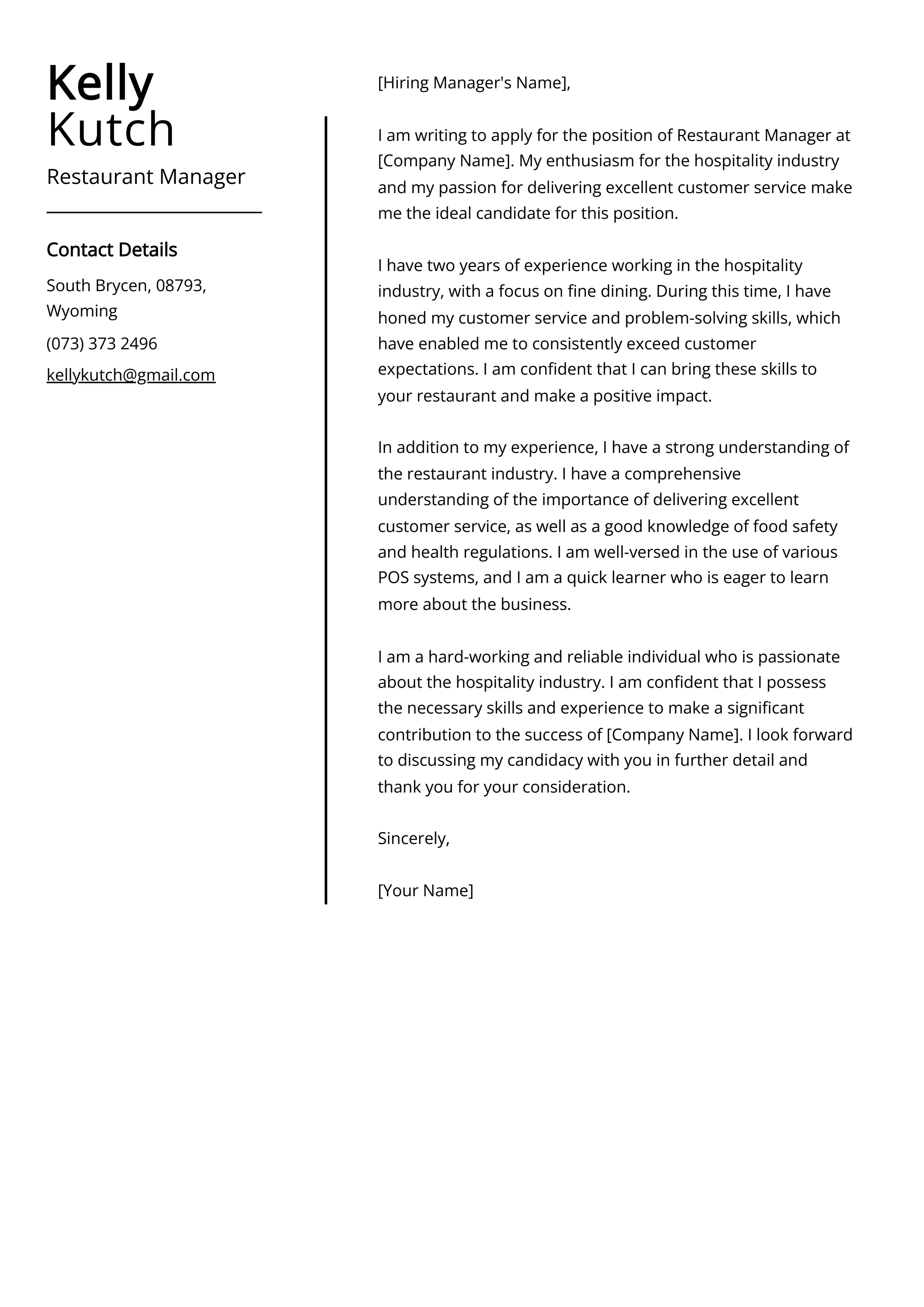 41452 restaurant specific cover letter