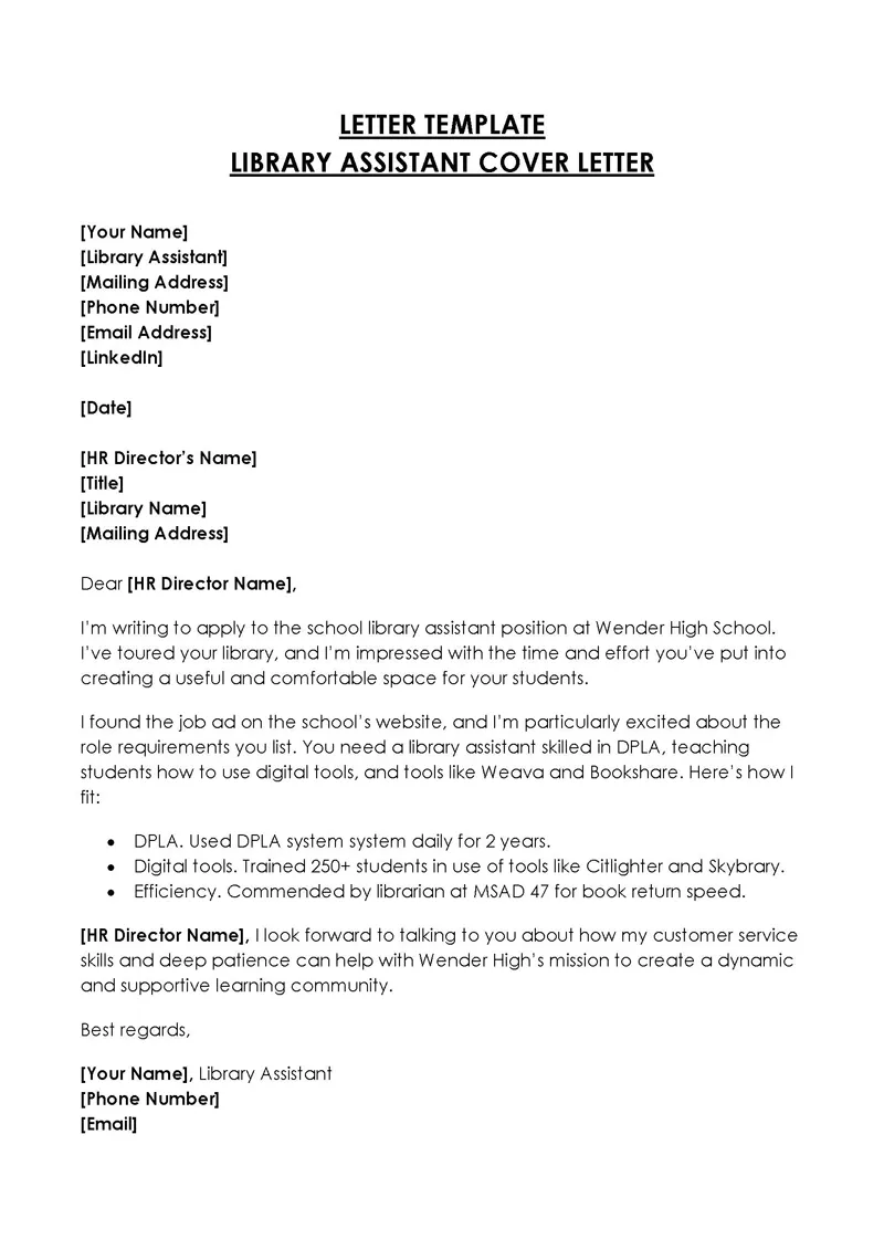 41474 library aide cover letter enthusiasm