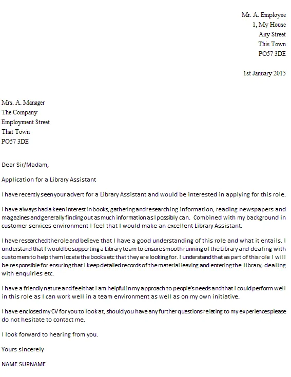 41474 library aide cover letter skills
