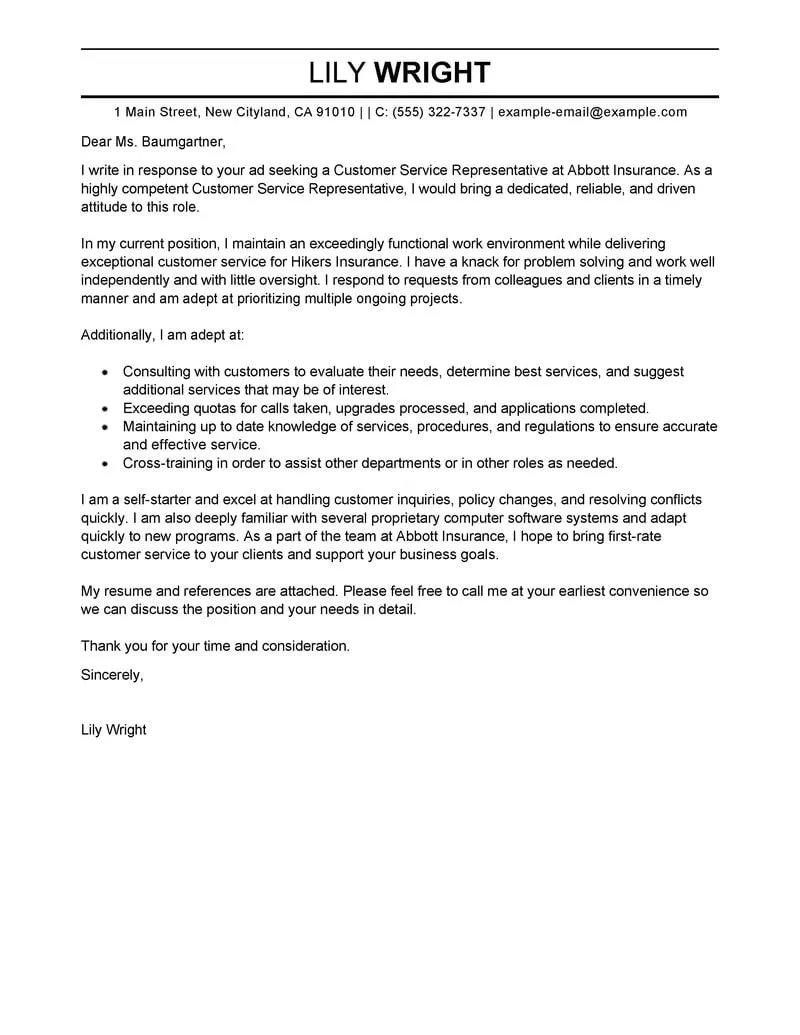 41478 customer service cover letter