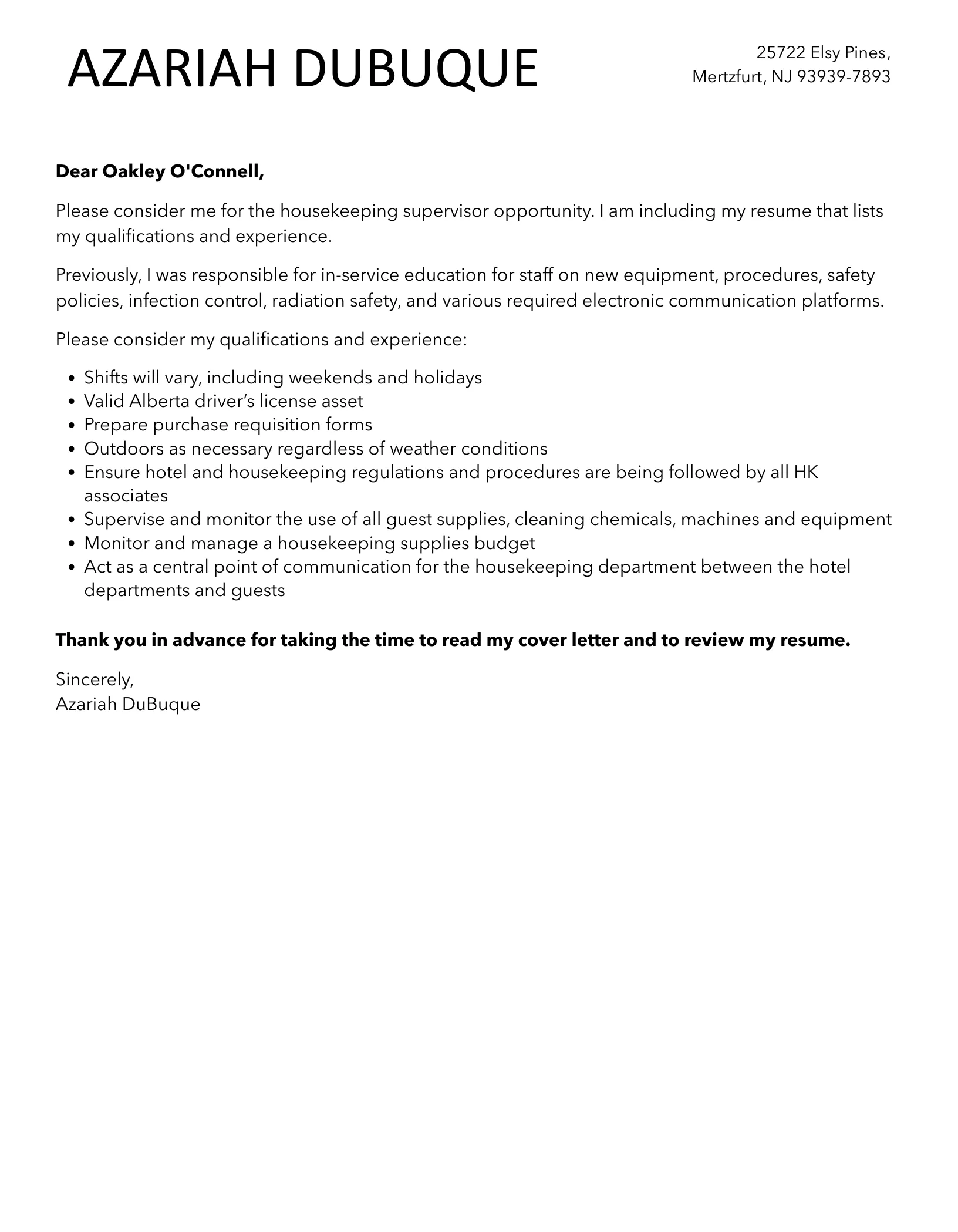 41481 housekeeping supervisor format