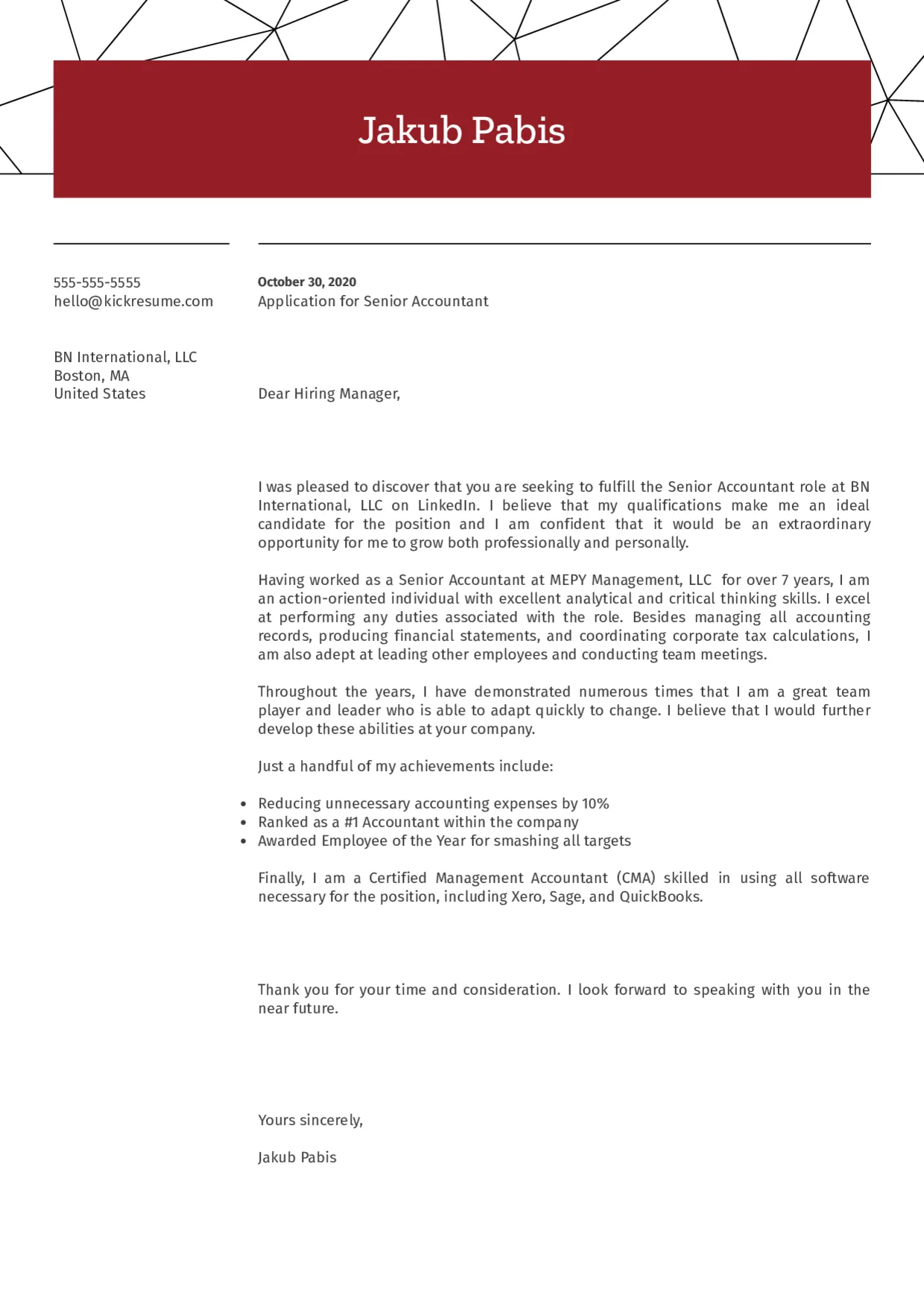 41494 senior accountant cover letter