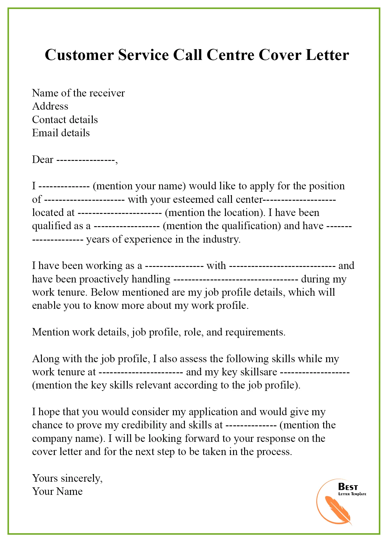 41500 call center cover letter company
