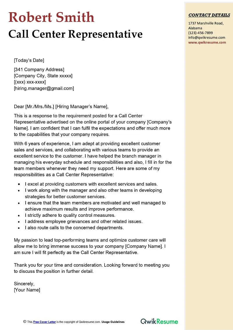 41500 call center cover letter formatting