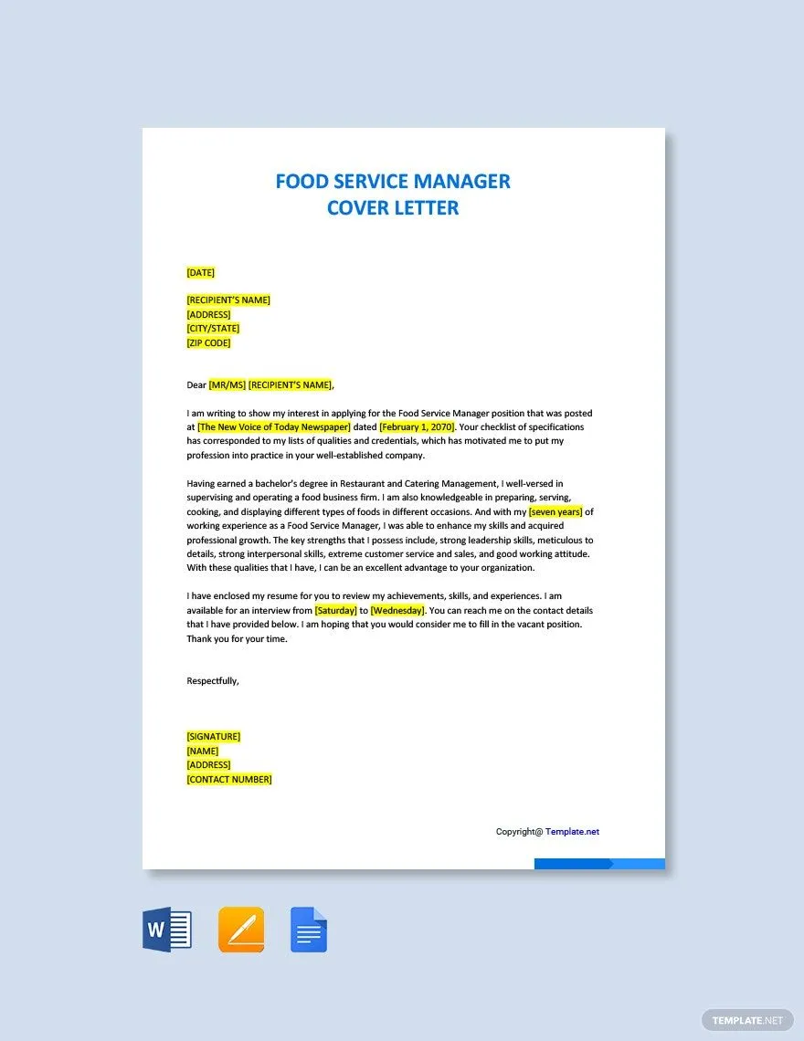 41508 food service cover letter