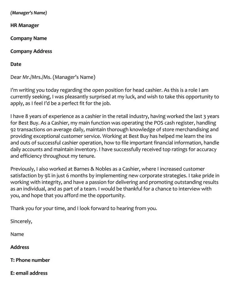 41561 cashier cover letter experience
