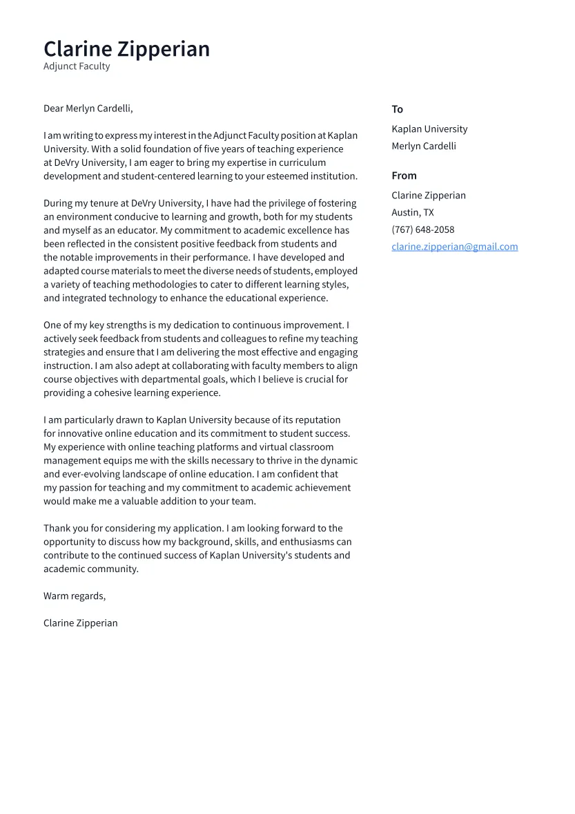 41597 adjunct faculty cover letter