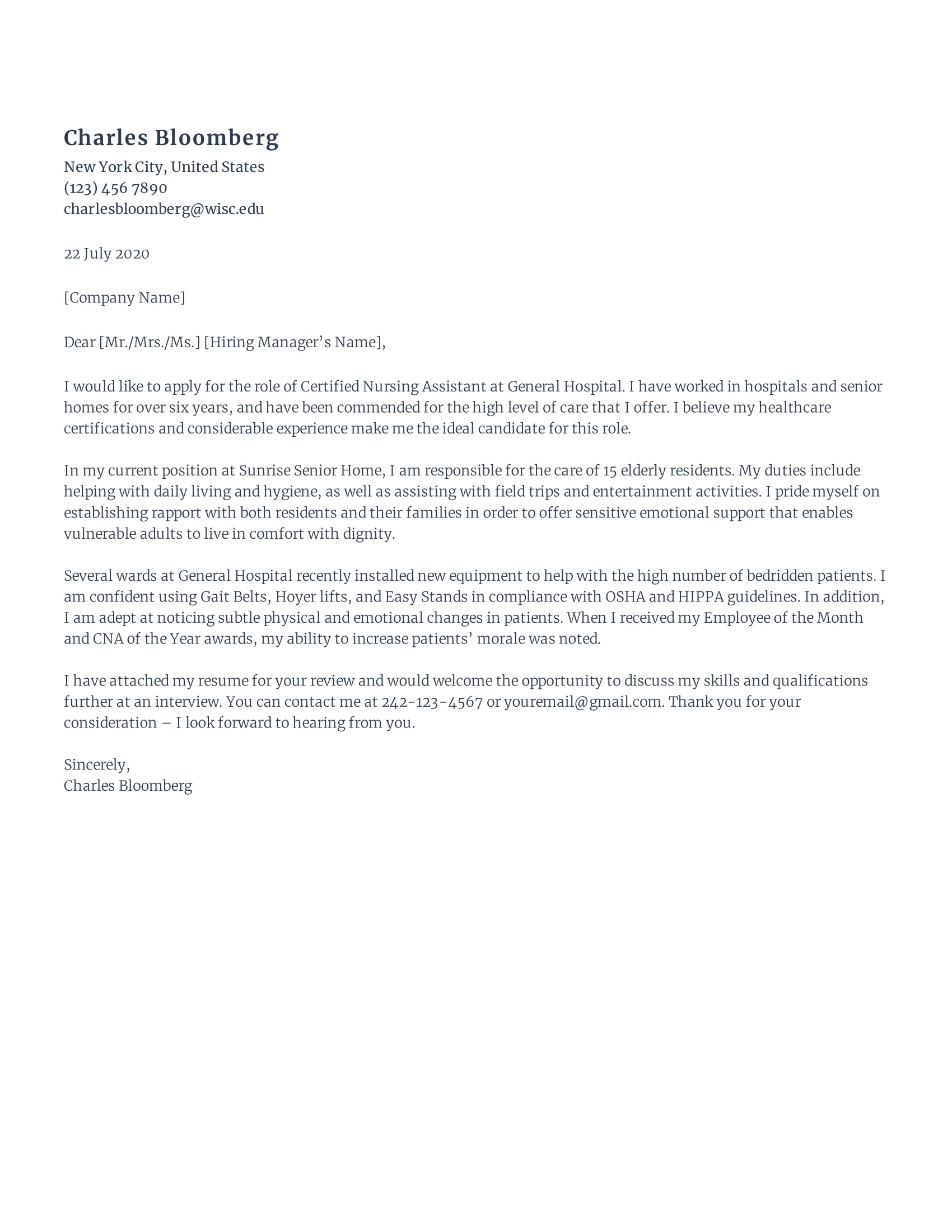 41602 nurse assistant cover letter header