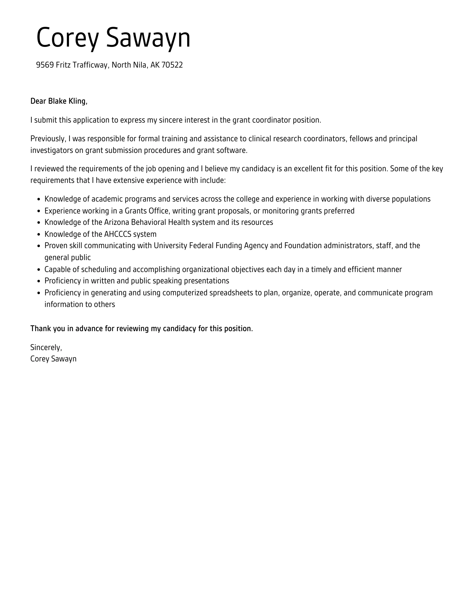 41611 cover letter skills for grant coordinator