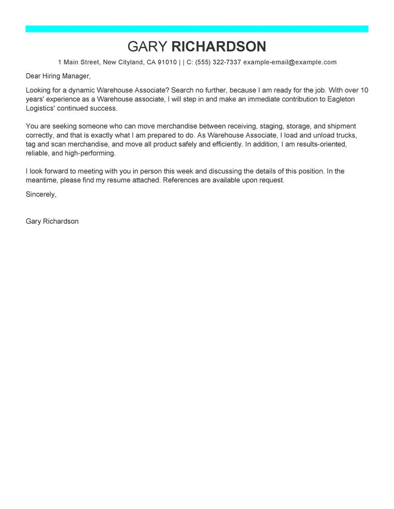 41625 warehouse cover letter example