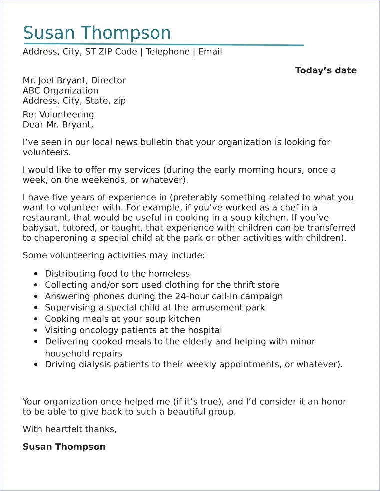 41659 volunteer cover letter example