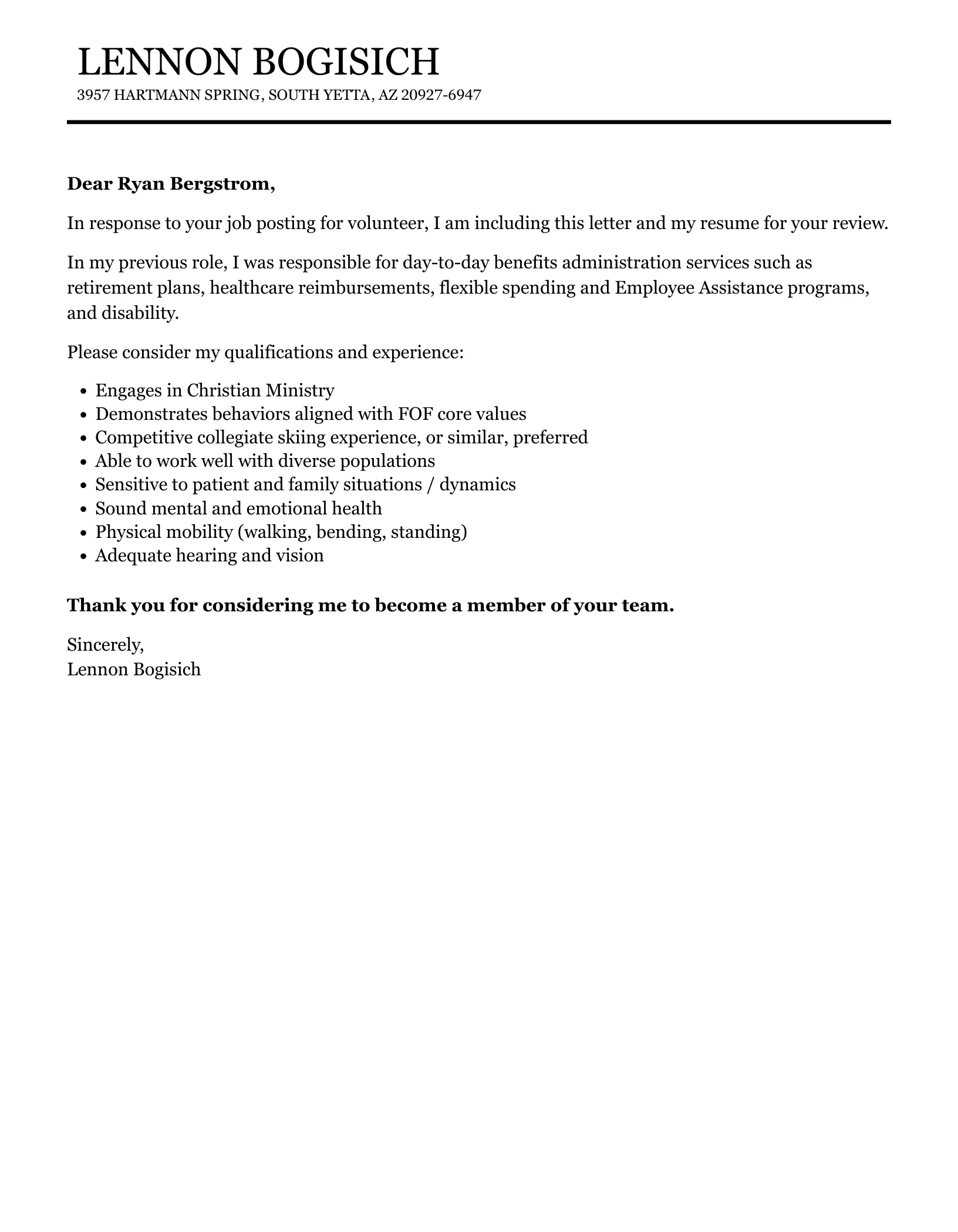 41659 volunteer cover letter formatting
