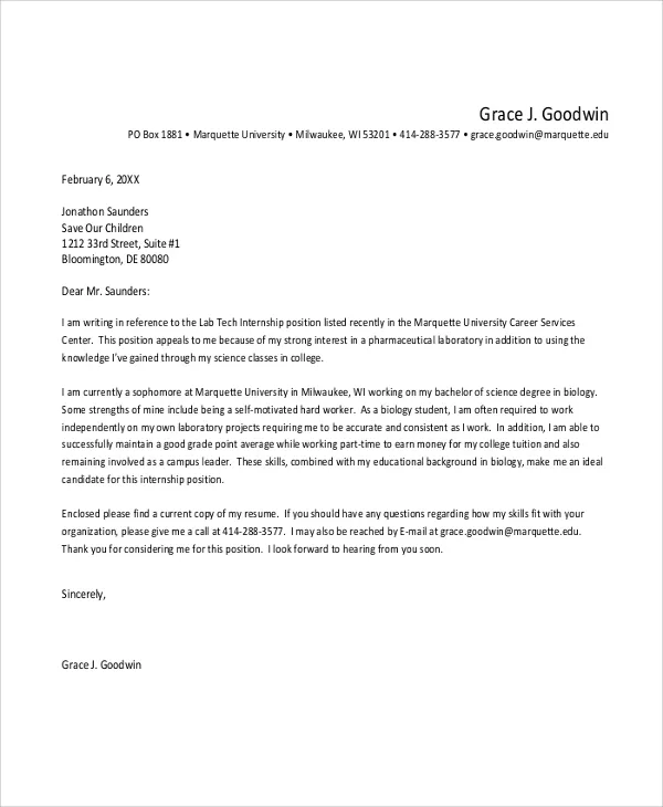 41684 cover letter internship formatting
